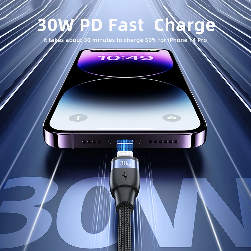 USAMS PD 30W Lightning Cable For iPhone Type C to Lightning PD Fast Charging Charger Cable for iPad Mini Laptop iPhone Cable