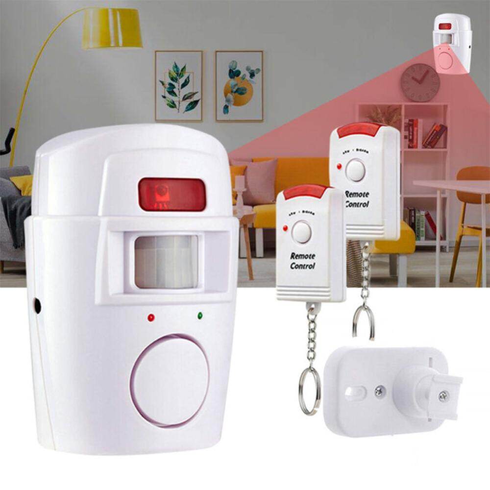 PIR Motion Sensor Detector Alarm with 2 Remote Controls Infrared Alarm Home Security System for Door Shed Garage Caravan