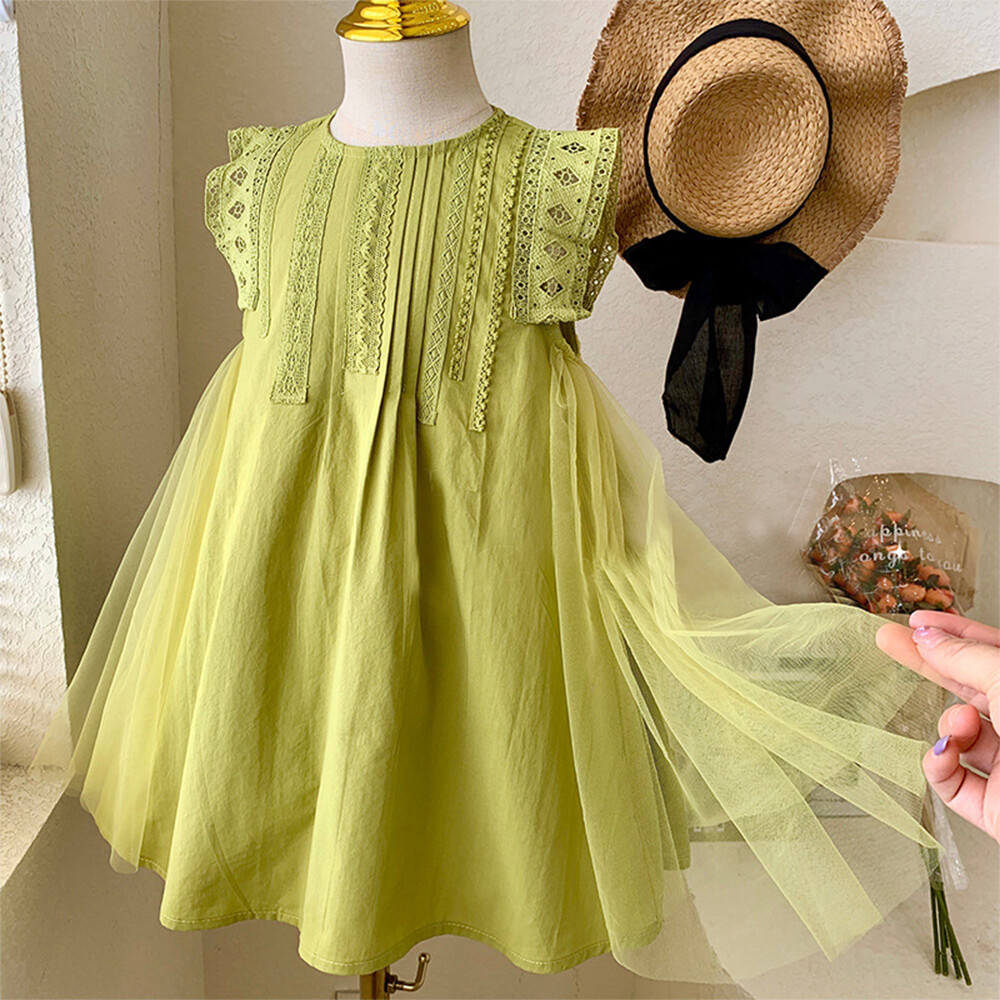 Bear Leader Baby's Dress 2023 New Summer Sleeveless Purity Side Mesh Dress Princess Dress of 2-7 Years Old Children's Dress