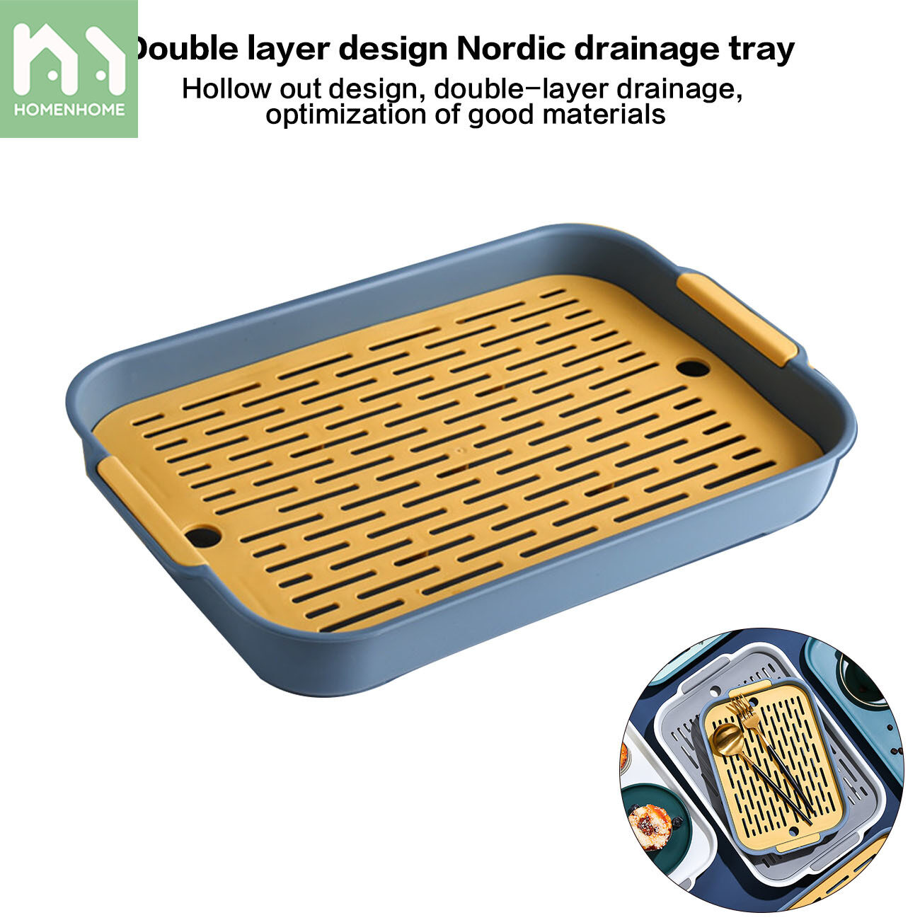 Homenhome PP Fruit Double Layer Nordic Style Drain Multifunctional Hollow Tray