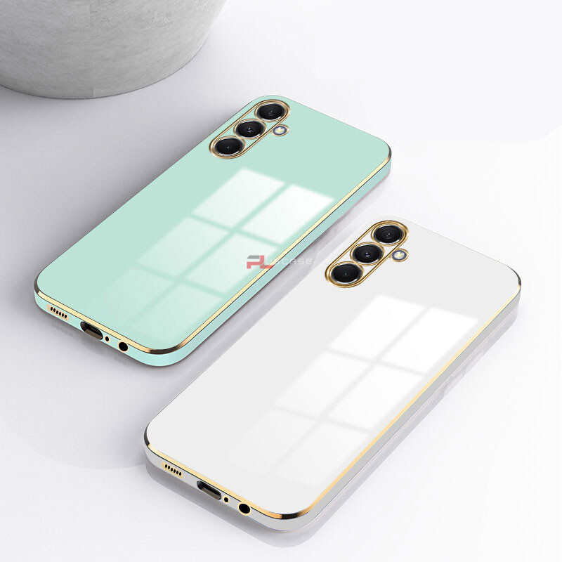 PlusCase for Samsung Galaxy M34 5G 6D Plating Soft Case Lens Protector Square Frame Silicone Glossy Shockproof Phone Back Cover