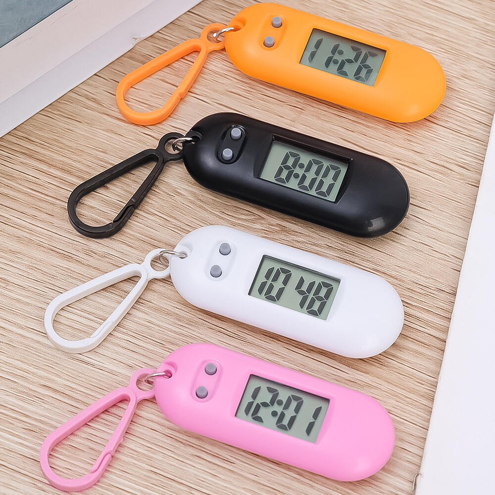Mini cho sinh viên yên tĩnh tiện dụng đồng hồ điện tử với Keychain điện tử hình bầu dục xem LCD Bảng kỹ thuật số thời gian đồng hồ điện tử treo móc chìa khóa