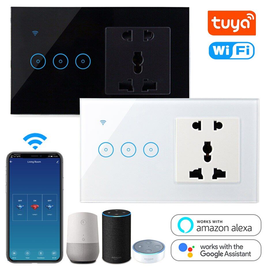 Tuya Smart Life App Control Switch And Socket Wifi Led Light Touch Wall Switch 16a Electrical Socket Work With Alexa Google Home