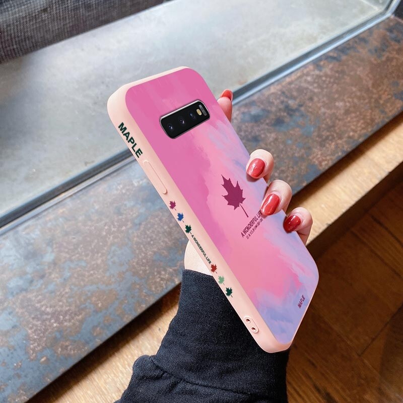 For Samsung S10 4G S10 5G S10E S10 Lite S10 Plus S9 S9 Plus Colorful Liquid Silicone Soft Phone Case With Maple leaves Back Cover Casing With Full Camera Lens Protection Velvet Inside 【Ready Stock 】