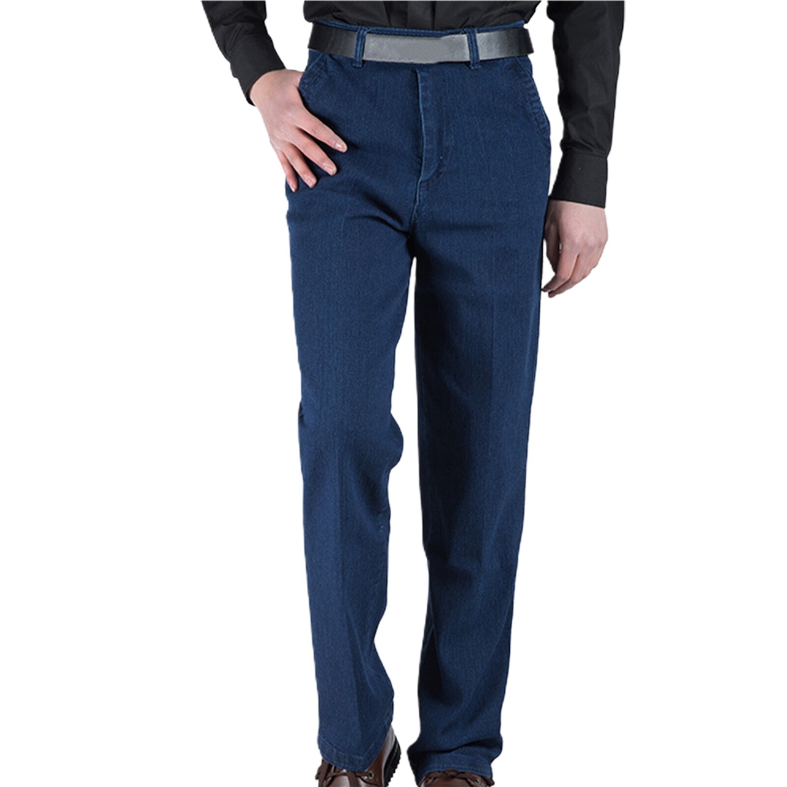 Men Jeans Solid Color Loose Classic Middle-Aged High Waist Old-fashioned Jeans for Daily Wear