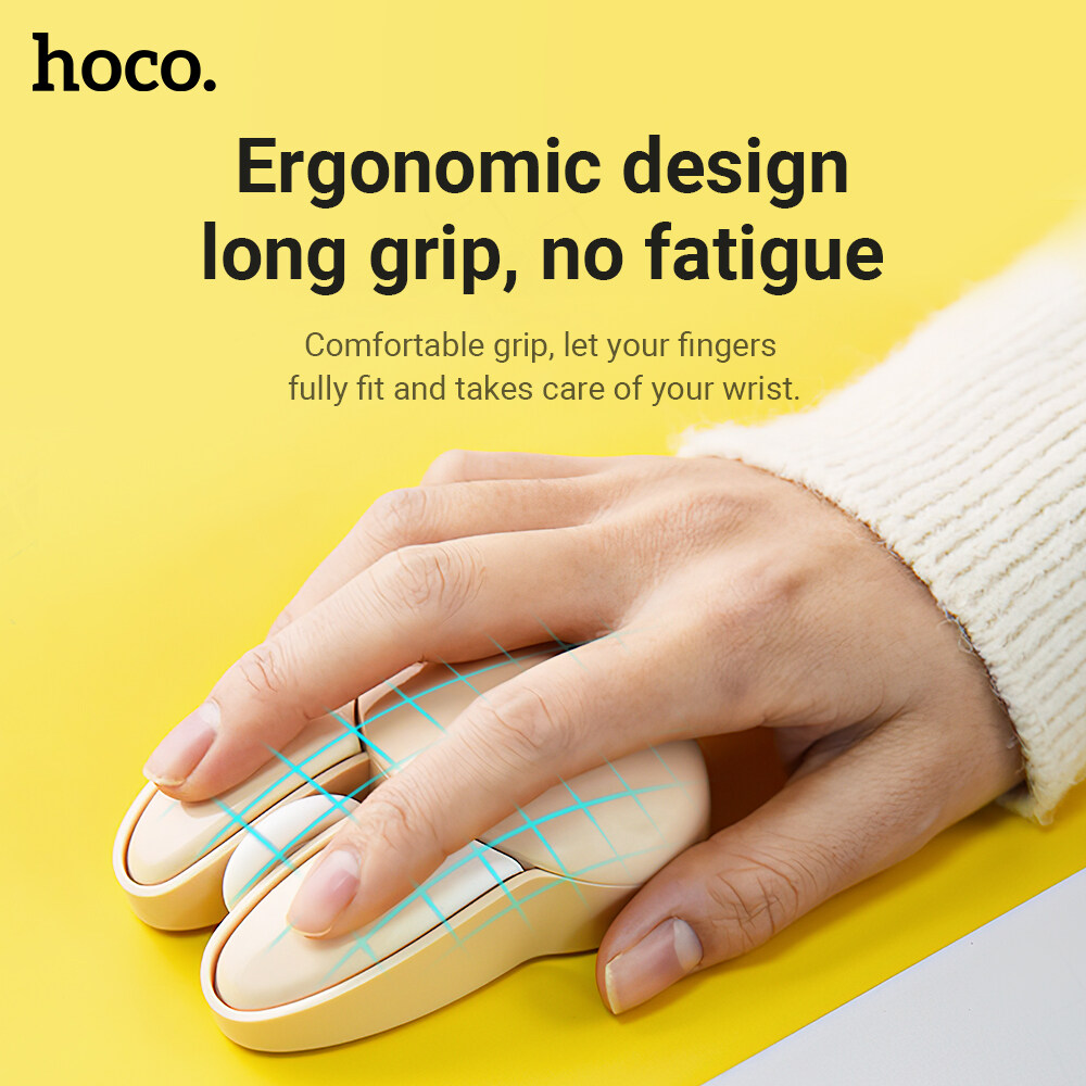 Hoco M6 Máy thu chuột không dây USB dễ thương Chuột Thỏ Cá Nhân Dễ Thương màu Macaron 1200 dpi laptop máy tính chuột cho PC im lặng văn phòng chuột Chuột câm không dây 2.4G có pin
