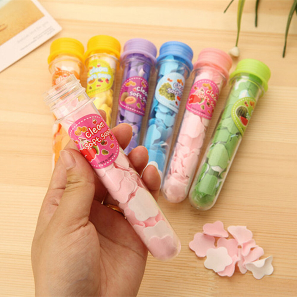 【Bathtool】1/3/5Pcs กลางแจ้งแบบพกพาซักผ้า Bath Confetti จานโฟมดอกไม้สบู่กระดาษ Slice สำหรับเดินทางทำความสะอาดกล่องหลอดคอนเทนเนอร์สีสุ่ม