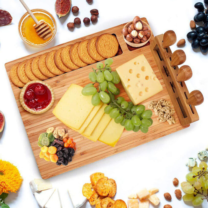 Bamboo Cheese Board Wood cheese board 1pcBamboo tableware cheese plate set western cutlery fork dessert fruit pizza plate multifunctional plate