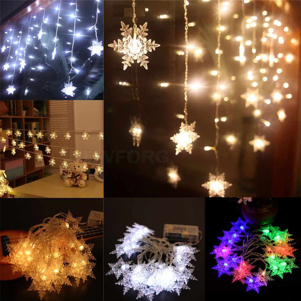 Rèm Dây Hình Bông Tuyết 20 LED Đèn Cửa Sổ, Trang Trí Tiệc Cưới Giáng Sinh