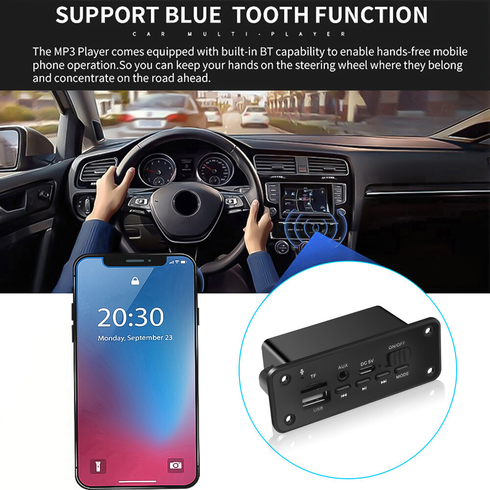 Kebidumei Mô-đun Bảng Mạch Giải Mã Âm Thanh Máy Nghe Nhạc MP3 Bluetooth 5.0 DC 5V Với Bộ Khuếch Đại 6W Ghi Âm USB TF Radio FM Đầu Vào AUX Cho Loa Xe Hơi Gia Đình