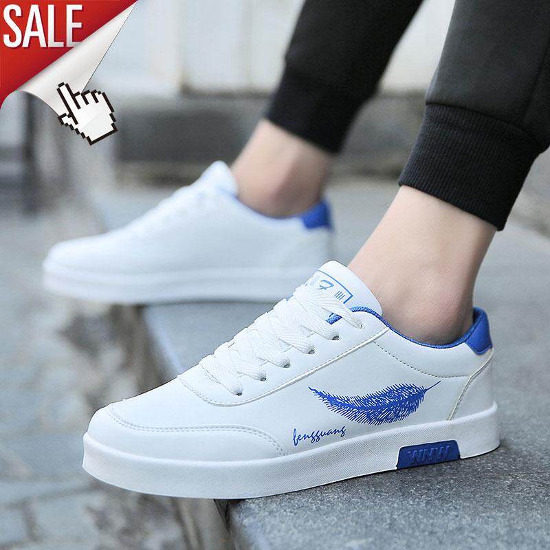 (ADD 1 SIZE) LAOCHRA New White Shoes Men's Leather Shoes For Men Korean Style Lace-up Casual Shoes Students Sports Summer Sneakers