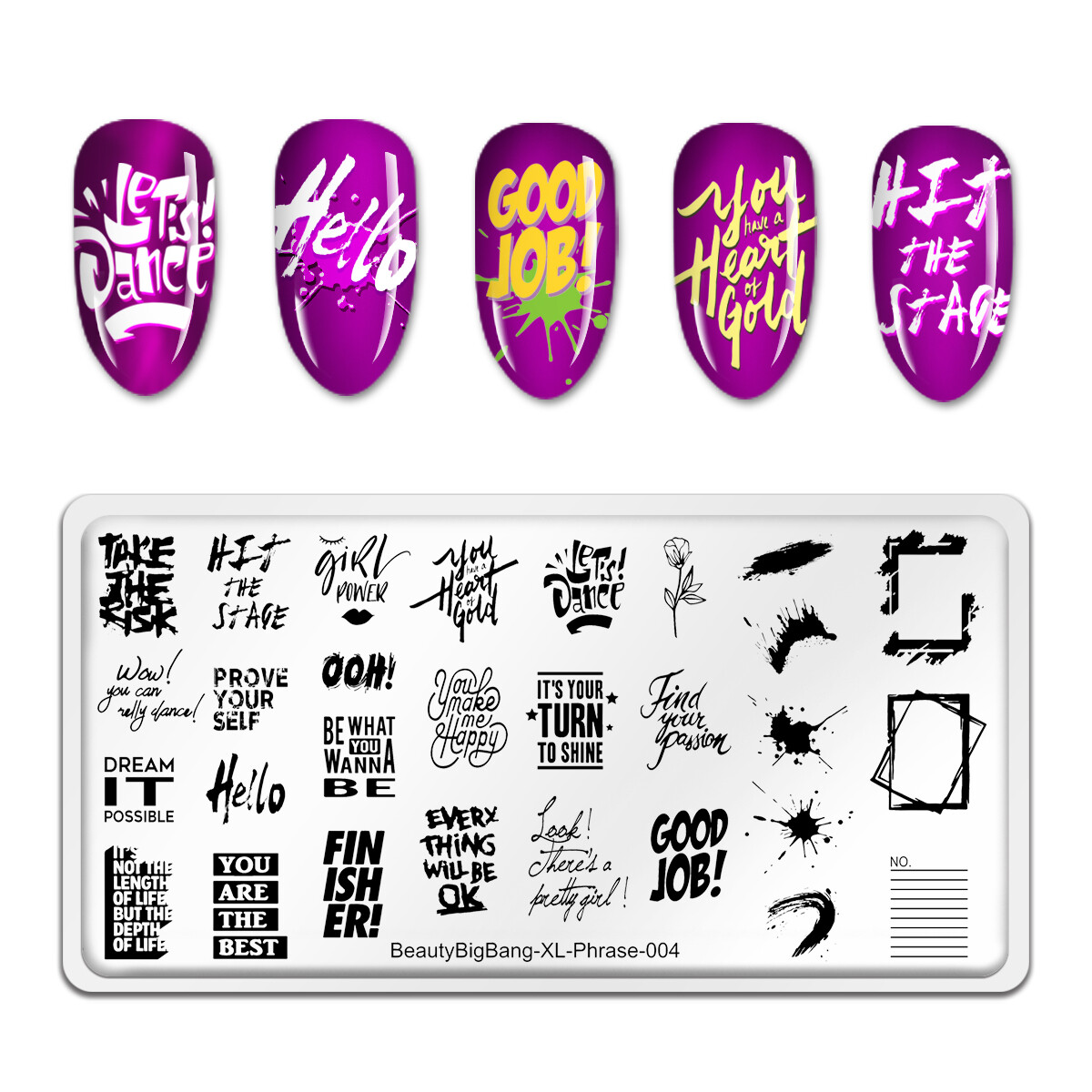 BEAUTYBIGBANG Nail Stamping Plates number letter Design Image Printing Plates Stencil Stamp Tools XL-Phrase-004 6*12cm