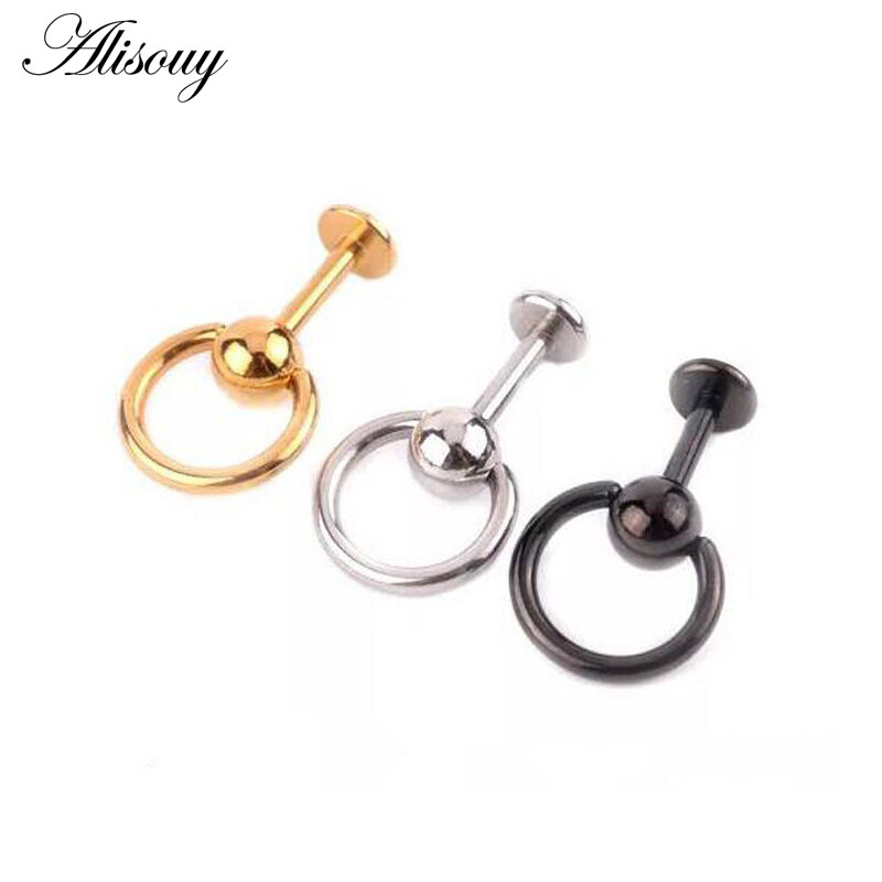 Alisouy 1Piece 316L Surgical Steel Titanium Anodized Labret Lip Stud ...