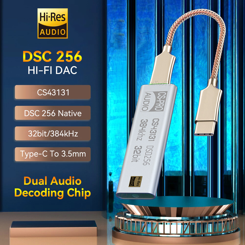 Bộ khuếch đại tai nghe DAC cs43131 dsd256 loại USB C với giao tiếp âm thanh đầu ra 3.5mm để iPhone Máy tính để bàn chip Đầu chuyển âm thanh Hifi AMP