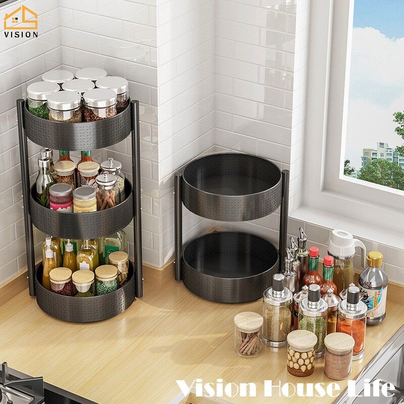 Vision 360° Rotatable Kitchen Storage Rack Multi-layer Spice Rack Painted Carbon Steel Storage Shelf Countertops Durable Condiment Rack