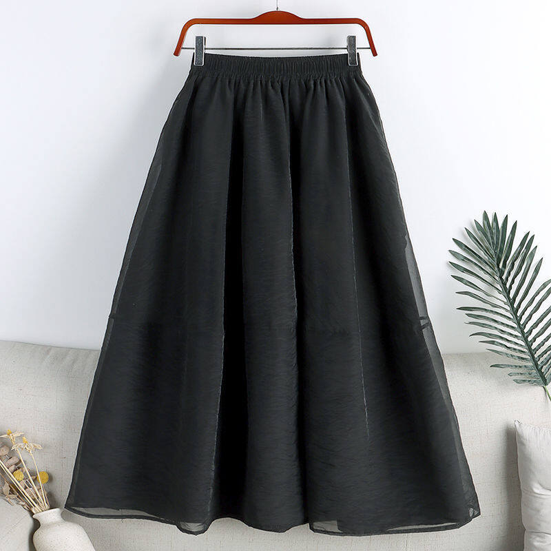 Top★chân váy màu trơn cho nữ chân váy voan mỏng cạp cao mới mùa hè chân váy chữ a xòe cỡ lớn dài vừa phải khâu 927
