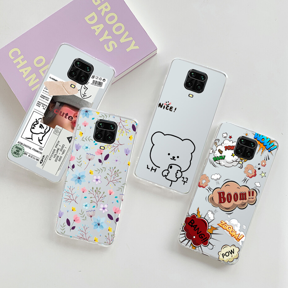 Case For Xiaomi Redmi Note 9S Note 9 Pro Casing Cute Painted Transparent Soft Silicone TPU Phone Case Back Cover