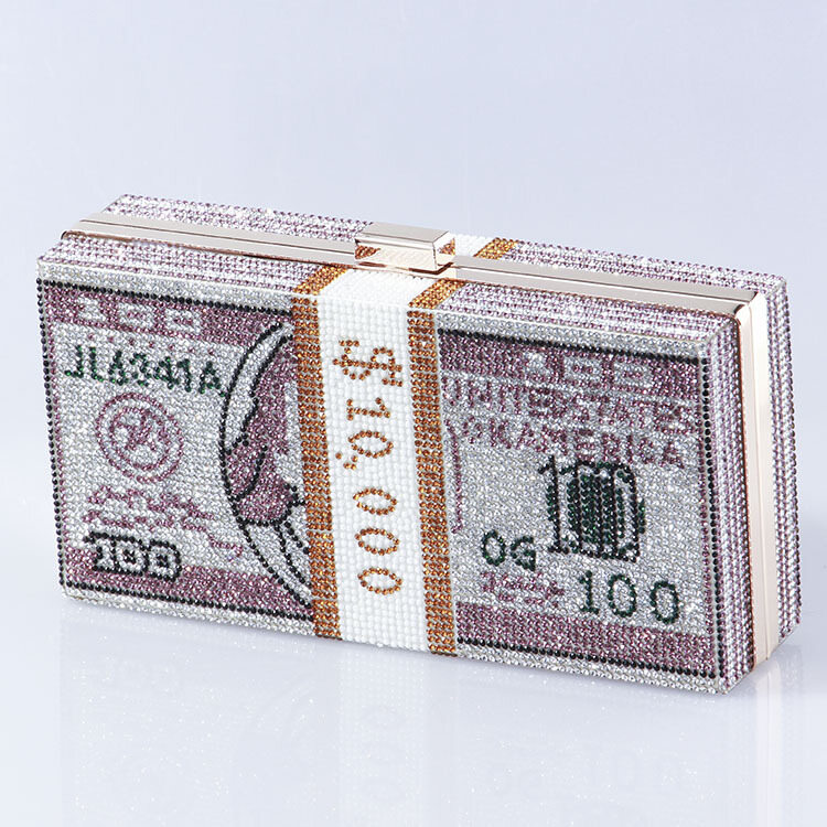 100 Dollar Bill Rhinestone Money Purse Crystal Women's Wedding