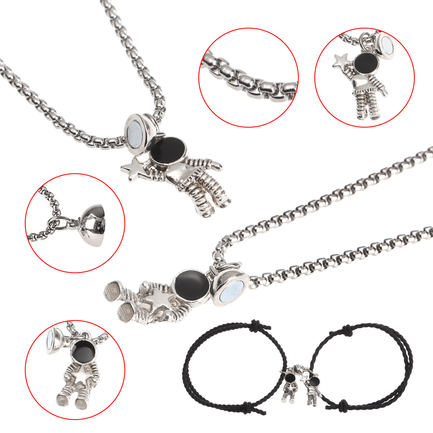 1/2/4 Chiếc Vòng Cổ Mặt Dây Chuyền Cặp Đôi Punk Vòng Tay, Chuỗi Móc Nam Châm Ghép Đôi Tình Yêu Vô Hạn Phi Hành Gia Dây Chuyền Cho Nam Nữ Trang Sức Thời Trang