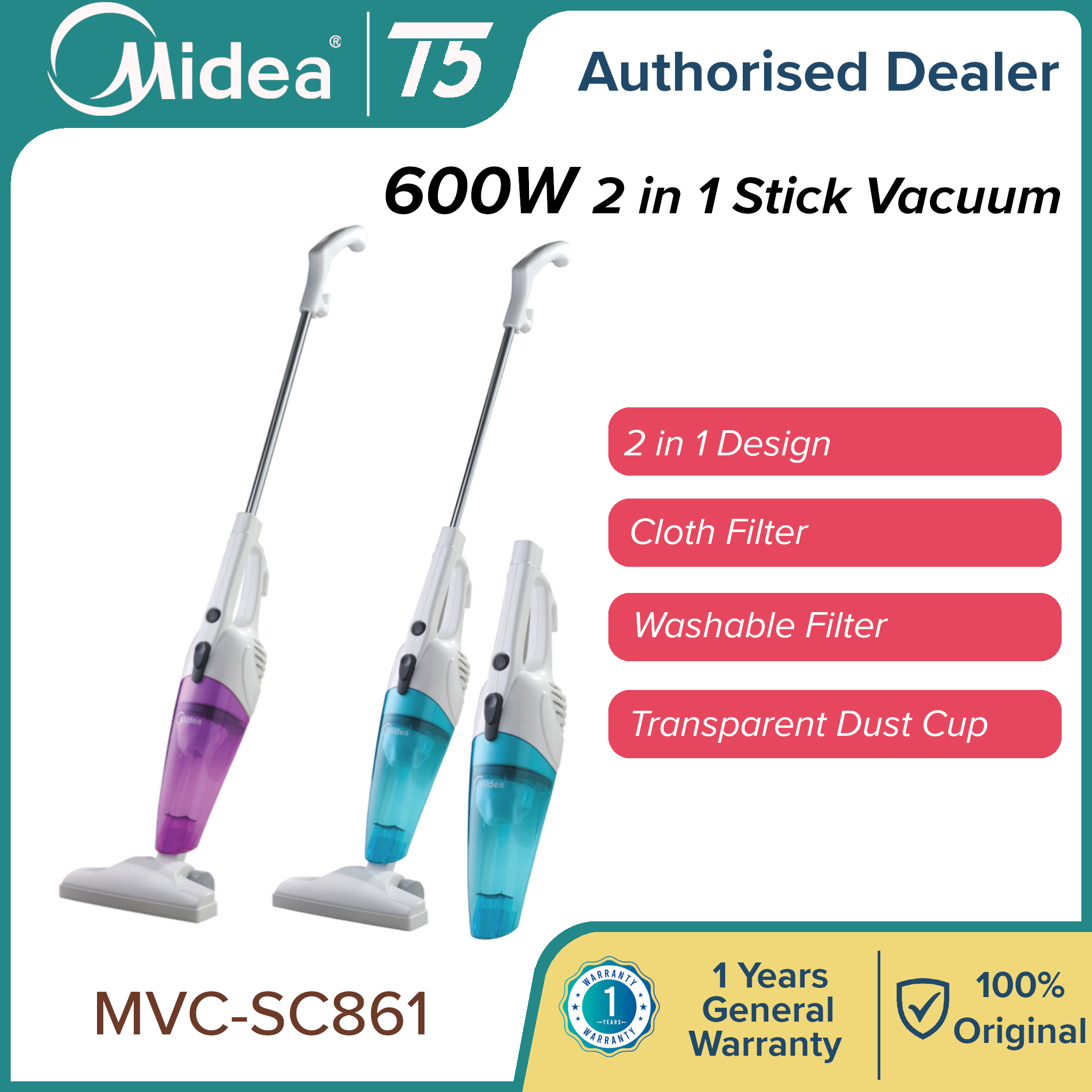 MIDEA Vacuum Cleaner MVCSC861 / MVCSC861B ( RANDOM COLOR ) Lazada