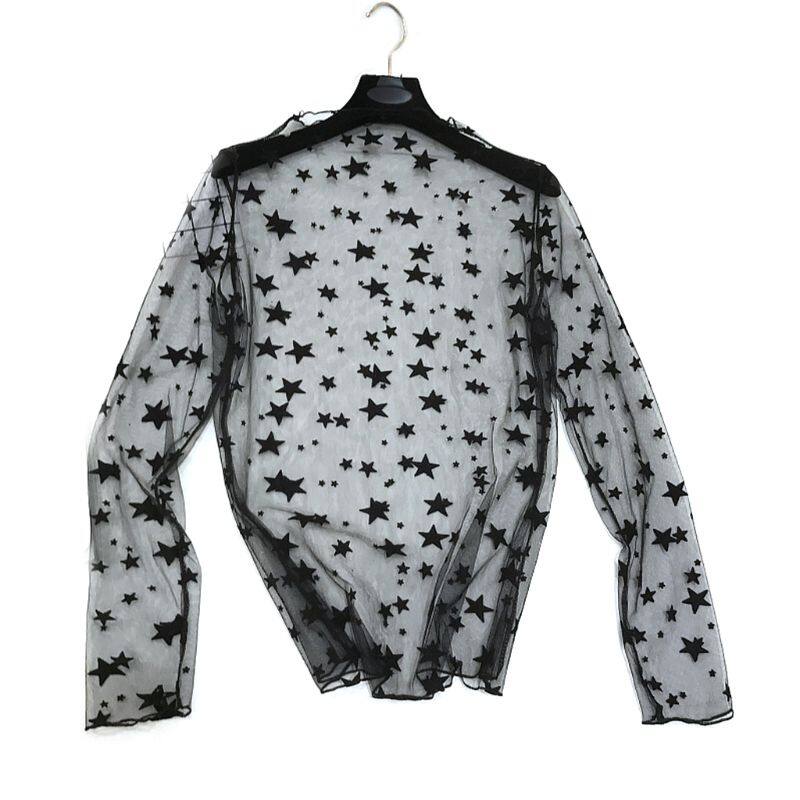 Womens Spring Basic See Through Mesh Bottoming Shirt Hollow Out Lace Snowflake Stripes Glitter Pullover Tops Mock Neck Slim Long Sleeve Blouse 7 Styles