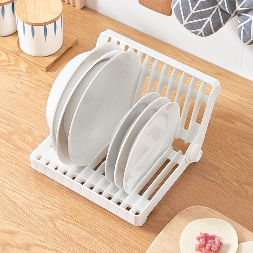 Đĩa Gấp Gọn tấm Giá phơi tổ chức drainer lưu trữ Nhựa Chủ trắng công cụ lưu trữ bếp