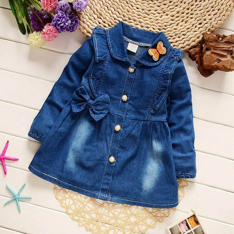 Toddler Kids Baby Girl Long Sleeve Shirt Dress Denim Daily Casual Party Dresses