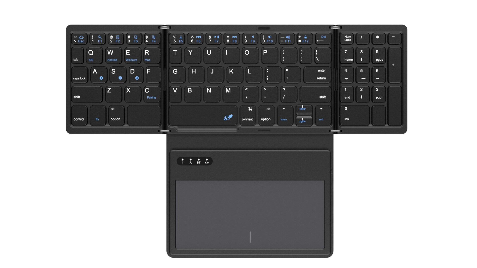 B055 Ultra-thin Wireless Bluetooth Keyboard New Four-fold with Large Touchpad Bluetooth Keyboard Tablet Silent Mini Portable Keyboard for Laptop/Tablet/CellPhone