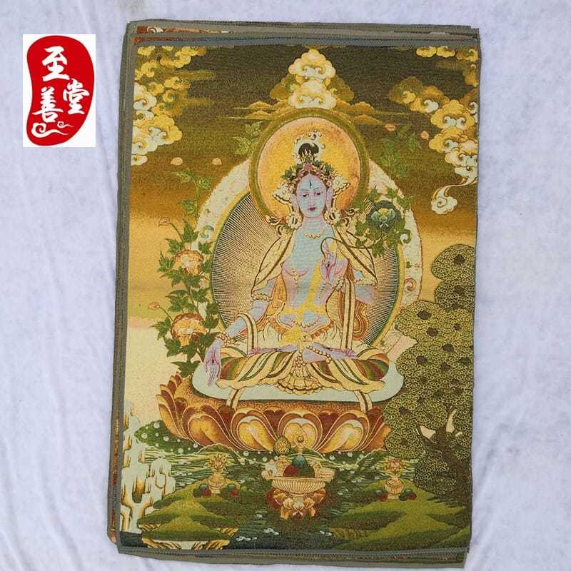 White Tara imitating ancient painting celebrity calligraphy and painting living room decoration painting silk brocade Tibet Thangka 90 * 60cm