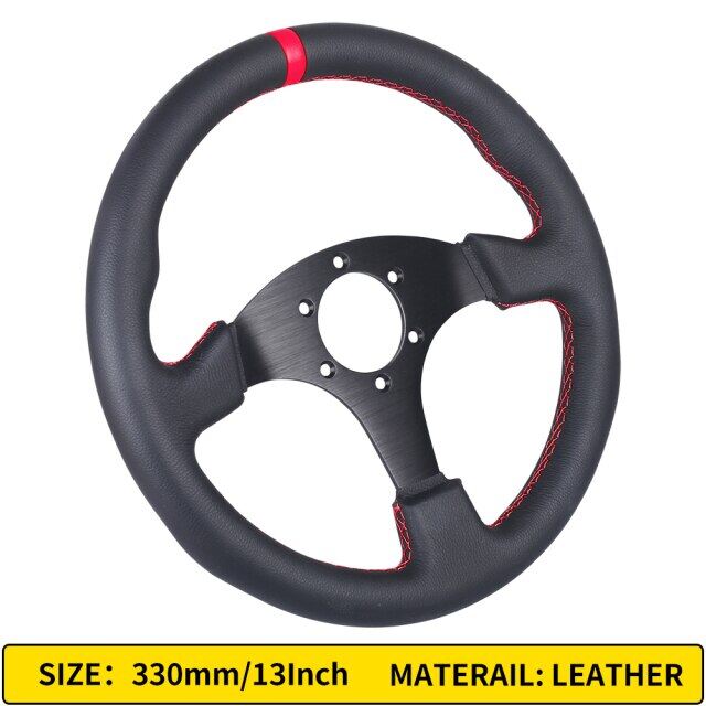 330Mm Steering Wheel Leather Suede Drift Simulation Racing Game 13 Inch Flat Frame Steering Wheel Universal