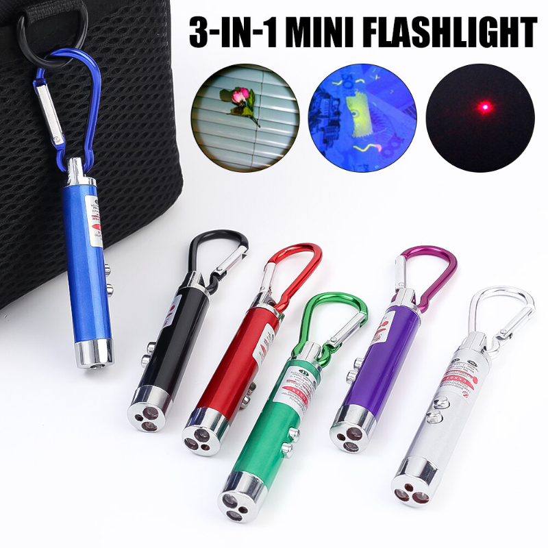 Multi-function Led Keychain Flashlight 3-In-1 Mini Ultraviolet Torch Lamp Portable Emergency Tactical Flashlight