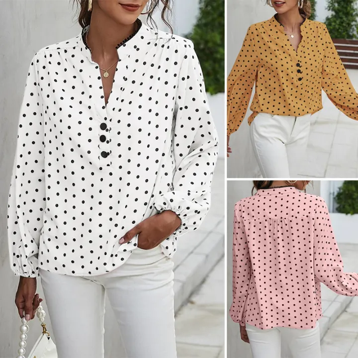 polka dot button up blouse