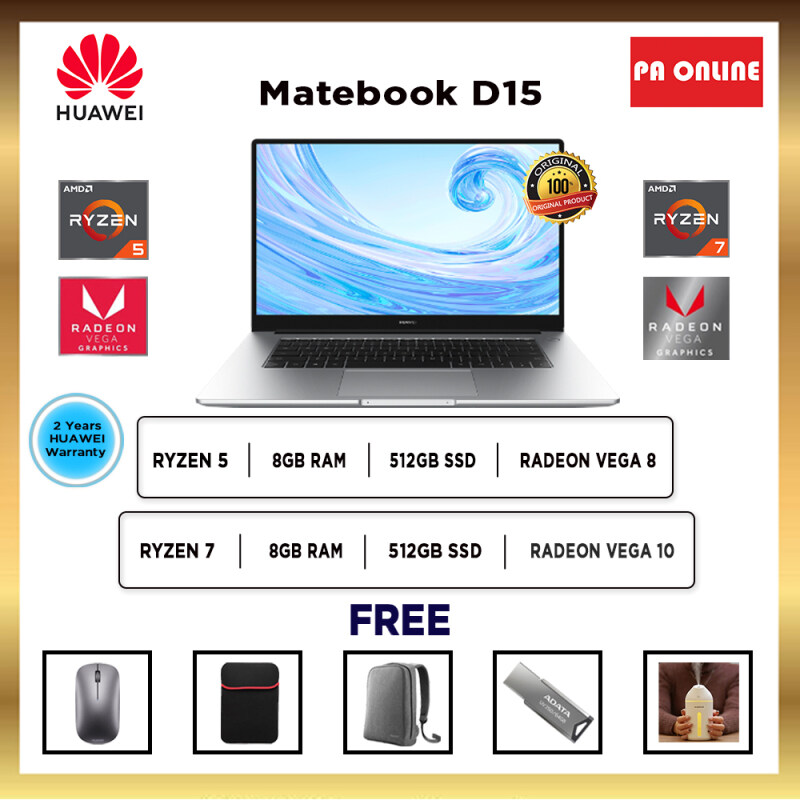 Huawei MateBook D 15 D15 D14 -AMD Ryzen 5/Ryzen 7 /8GB RAM /512GB SSD /15.6 FHD IPS /AMD Radeon Vega Graphics /Win 10 /2 Years Malaysia