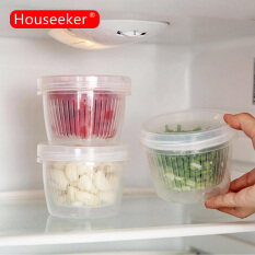Houseeker Hộp tròn kín dùng lưu trữ hành tỏi gừng trái cây vào tủ lạnh chất liệu nhựa dẻo trong suốt kích thước 11.3*8.5cm – INTL