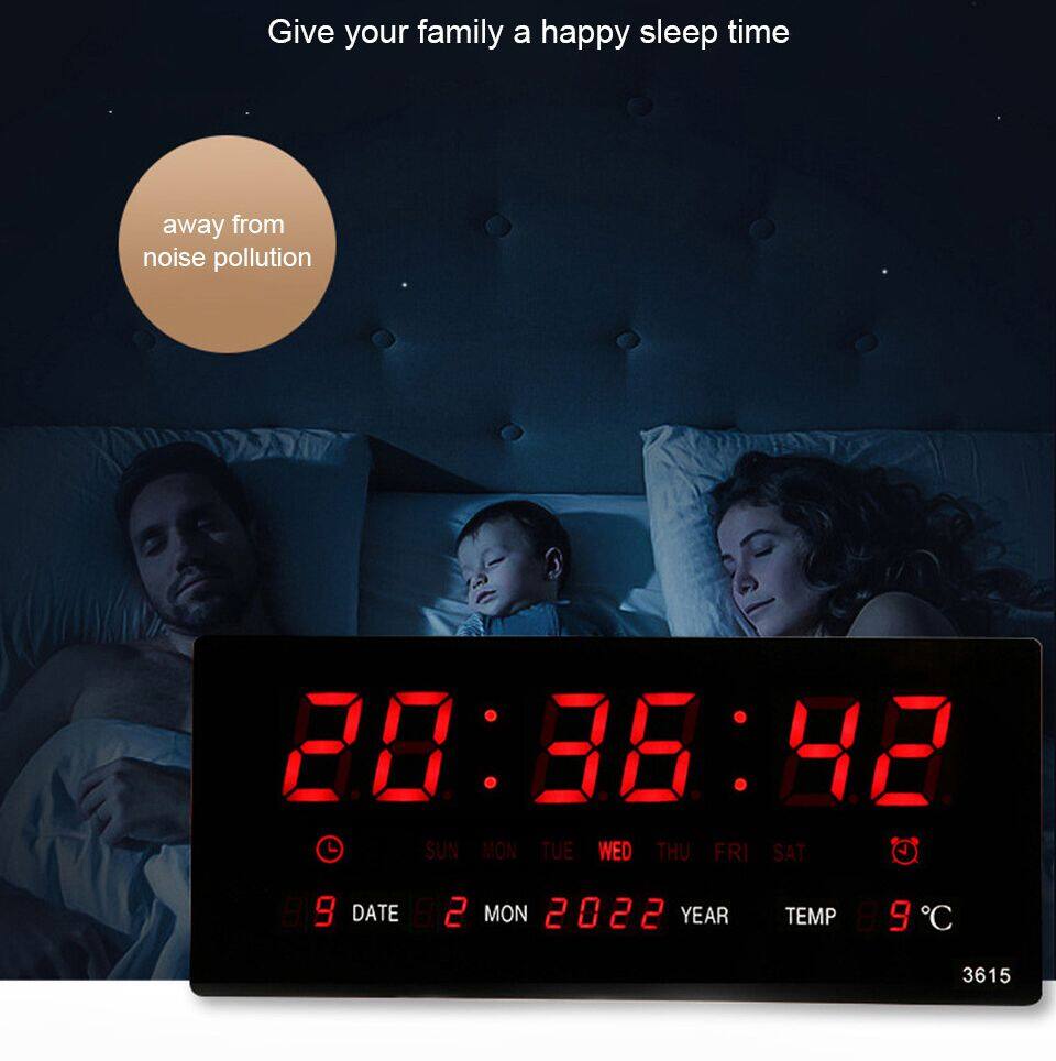 Large Digital Wall Clock Luminous Alarm Clock Hourly Timekeeping Display Temperature Date Calendar Desk Clock Wall Mounted LED Clock Decorative Clock
