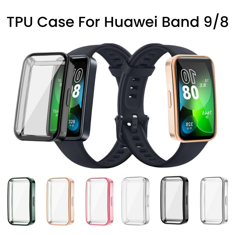 Nhựa TPU mềm Ốp bảo vệ cho Huawei ban nhạc 9 8 chống xước mạ điện TPU bảo vệ màn hình bảo hiểm đầy đủ trường hợp bìa cho Huawei band9 band8 Đồng hồ thông minh Ốp điện thoại