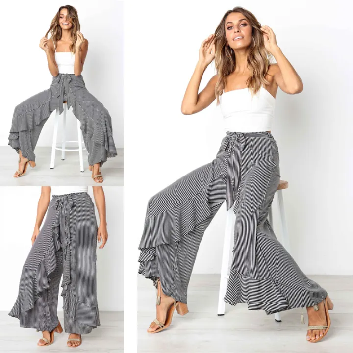 womens striped wide leg pants