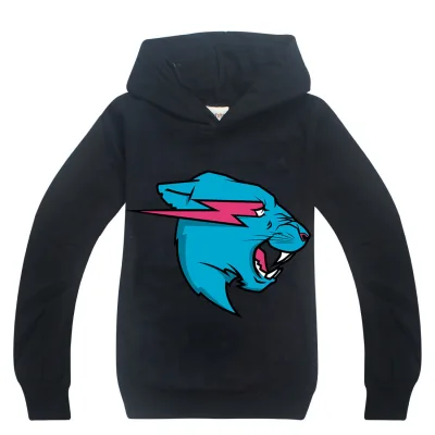 Mr Beast Lightning Cat Boys Girls Hoodie Long Sleeve Hooded Sweater New Kids Clothing 7276 Spring Autumn Casual Loose Fashion Pullover Top