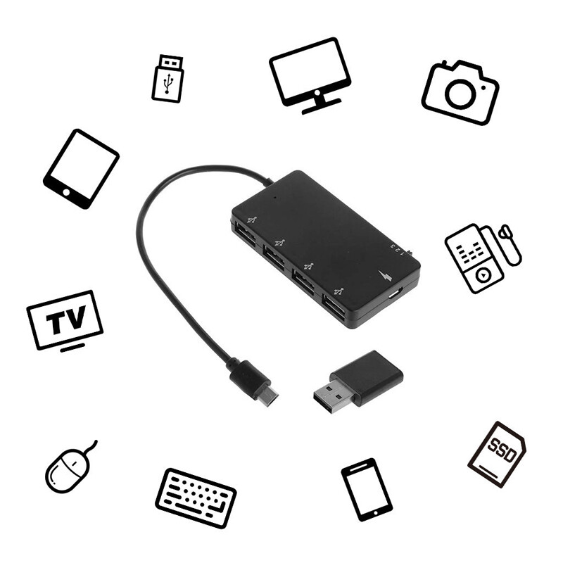 Hub 4 Cổng Micro USB OTG Cáp Chuyển Đổi Sạc Điện Dành Cho Máy Tính Bảng Điện Thoại Thông Minh