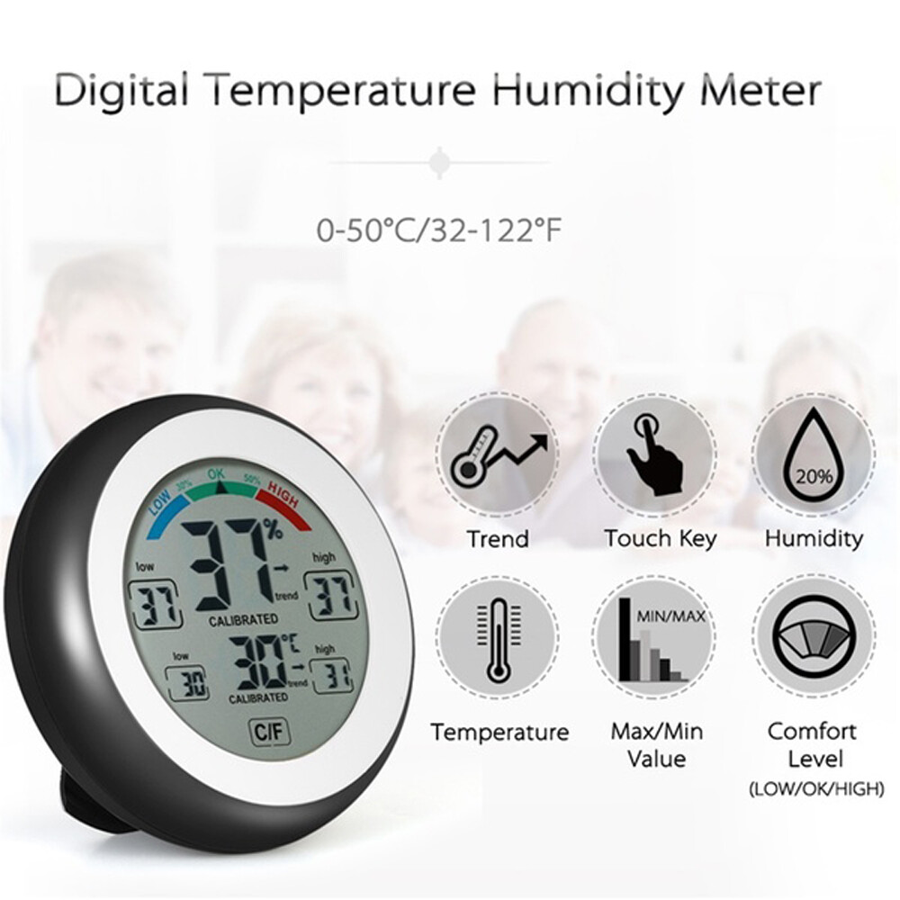 [Hàng Có Sẵn] Nhiệt kế trong nhà KIPRUN, màn hình LCD kỹ thuật số, đo độ ẩm nhiệt độ điện tử hình tròn-INTL