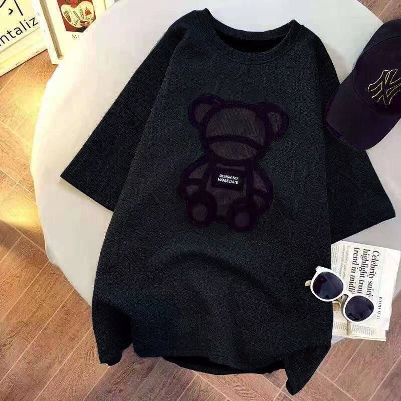 Quilted Cotton Fleece Short-sleeved T-shirt Women Hong Kong Style Loose Top