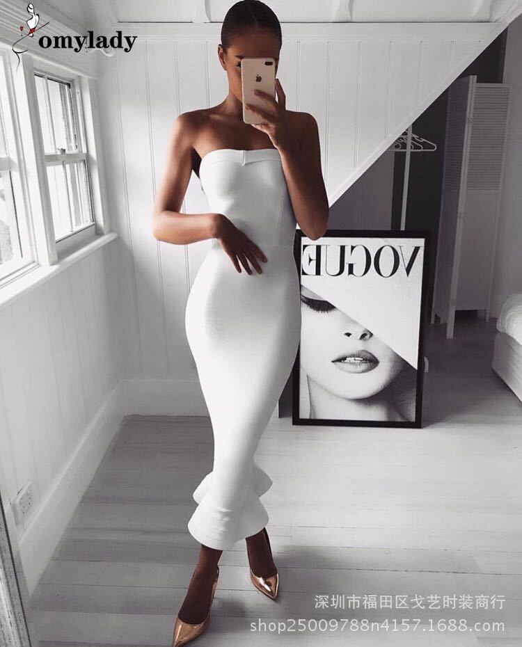 Open Shoulder Wrap Hip Blaster Fishtail Dress