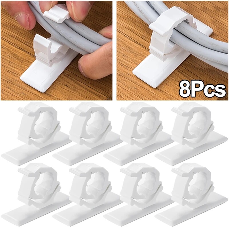 8 cái tự kẹp cáp dính dây cáp có thể điều chỉnh tổ chức kẹp nhựa văn phòng nhà cửa quản lý dây cố định chủ máy cuộn dây