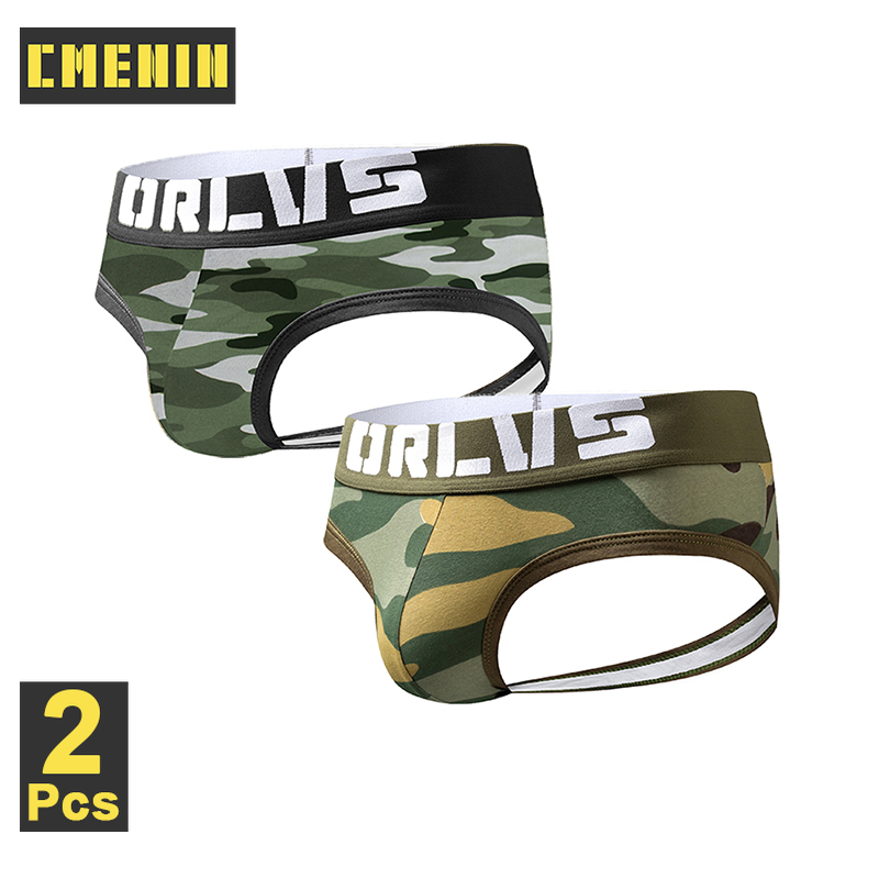 Cmenin orlvs 2pcs cotton threadwork breathable men underwear thongs men จ็อกสแตรป 2020 new jockstrap mens thongs g strings man or142