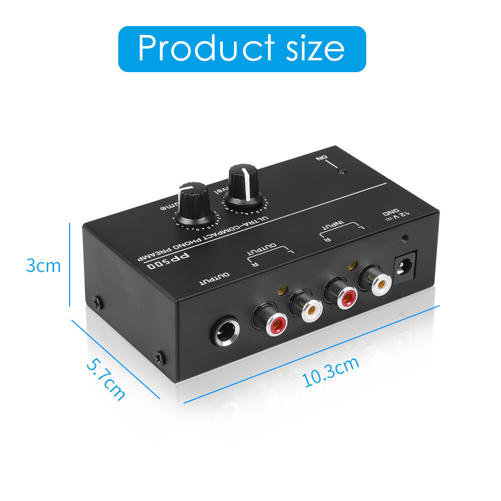 Kebidumei PP500 Phono Preamplifier RCA Output 1/4" TRS Output Interface for Vinyl Player LP