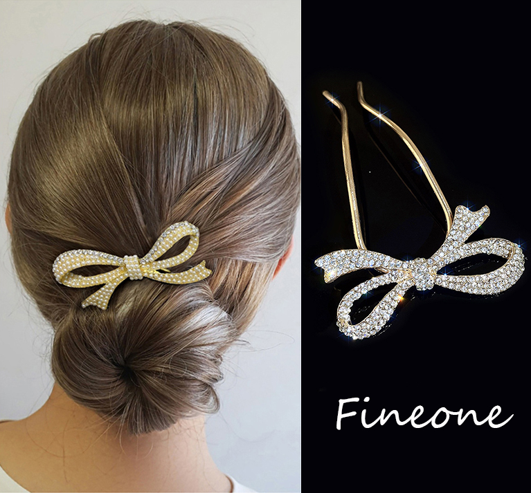 Metal Alloy U-Shape Hair Clip Bow Hair Accessories Women Girls
