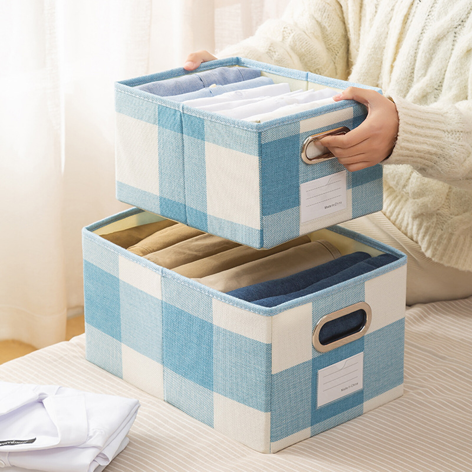 rego001 Clothes Organizer Large Capacity Space-saving Fabric Multi-functional Office Documents Magazines Box Household Supplies Fancy Storage Box