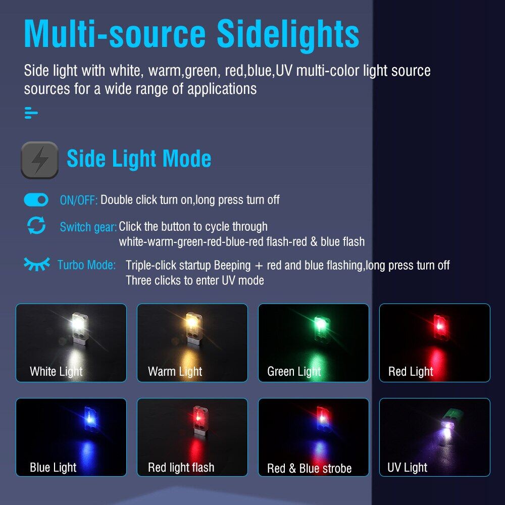 Boruit V10 Portable Micro Flashlight EDC Keychain Flashlight Type-C Rechargeable 365Nm UV Flashlight Beep Portable Alarm Torch