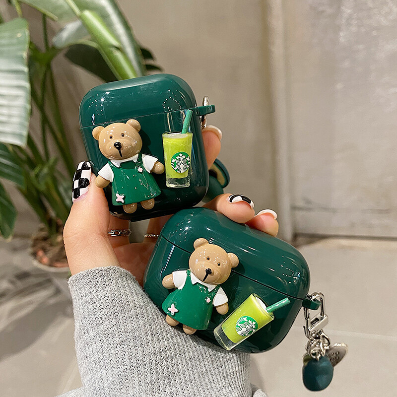 Coffee bear suitable for airpod3 protective cover airpodpro protective shell Apple wireless bluetooth headset cover 2 second-generation soft shell third-generation cartoon cute wind love avocado pendant