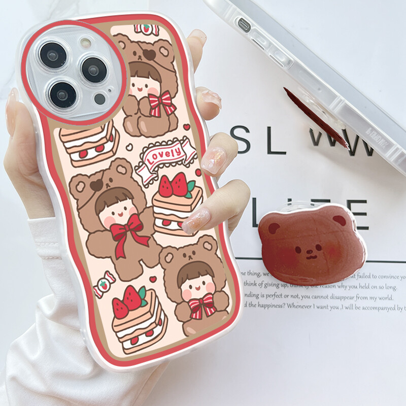 PMP Casing Case For Samsung Galaxy Note 10 Note 10 Plus Note 10 Plus 5G Note 20 Note 20 Ultra (With Free Holder) Fashion Soft Wavy Phone Case Lovely Girl Cartoon Shockproof Cellphone Casing Full Cover Camera Protection